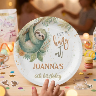 Prato De Papel Vamos nos divertir aniversário de crianças preguiç