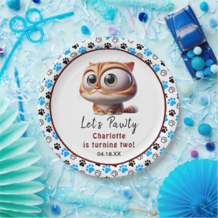 Prato De Papel Vamos Pawty! Festa de segundo aniversário de Gato