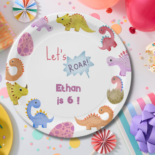 Prato De Papel Vamos rugir aniversário das crianças dinos