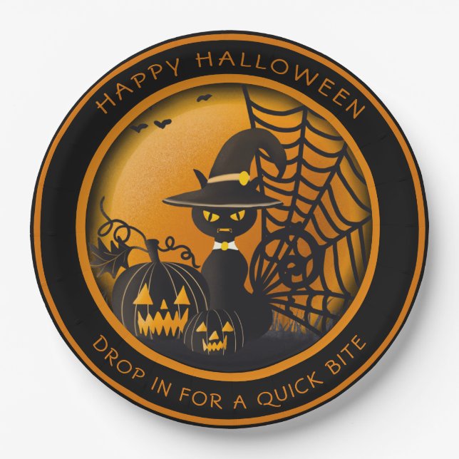 Prato De Papel Vampiro Black Cat Halloween Pumpkins Spiderweb (Frente)