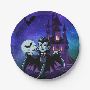 Prato De Papel Vampiro bonitinho e branco do Halloween