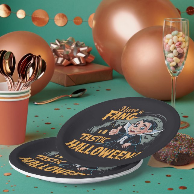 Prato De Papel Vampiro Engraçado Tem um Halloween Fang-Tástico (Múltiplo)