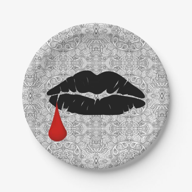 Prato De Papel Vampiro Gótico Negro Beija Vamp 7" (Frente)