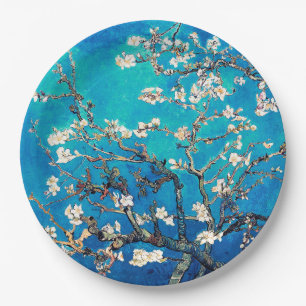 Prato De Papel Van Gogh Almond Blossomo Turquesa brilhante