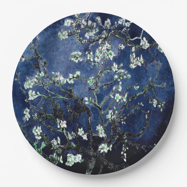 Prato De Papel Van Gogh Almond Blossoms Midnight Blue (Frente)