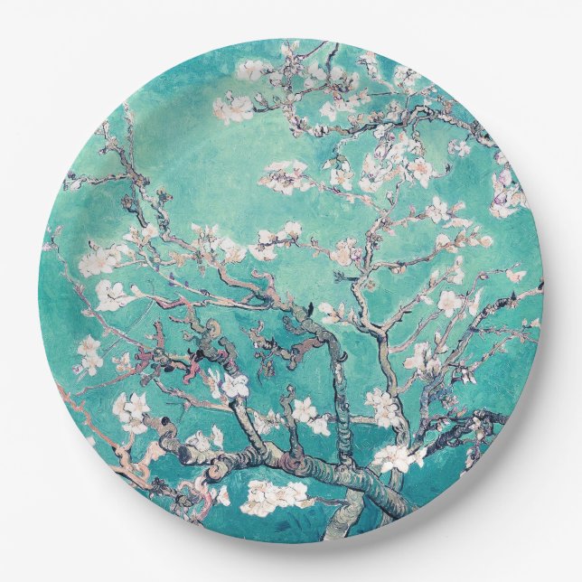 Prato De Papel Van Gogh Almond Blossoms Turquoise (Frente)