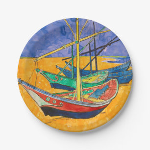 Prato De Papel Van Gogh Boats Impressionism Beach