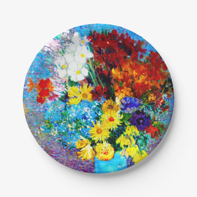 Prato De Papel Van Gogh Flores num Vaso Azul (Frente)