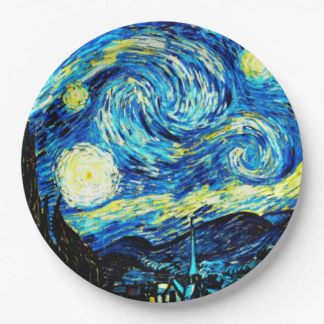 Prato De Papel Van Gogh - Noite Estrelada, famosa pintura (Frente)