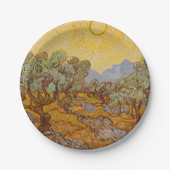 Prato De Papel Van Gogh Olive Trees Yellow Sun Sky (Frente)