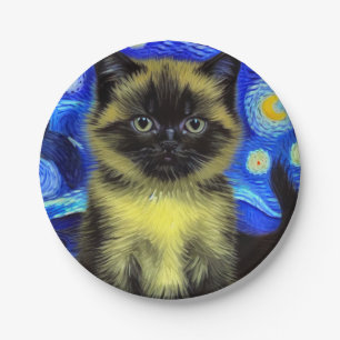 Prato De Papel Van Gogh Starry Night Siamese Cat