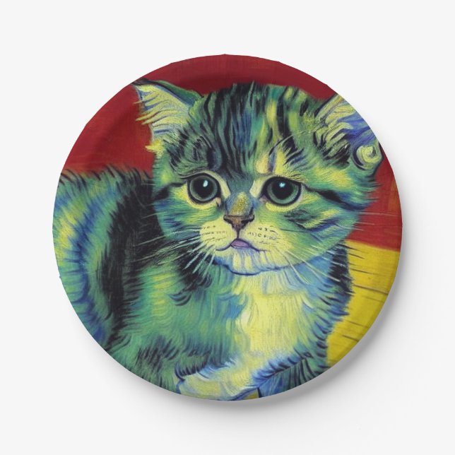 Prato De Papel Van Gogh Tabby Cat (Frente)