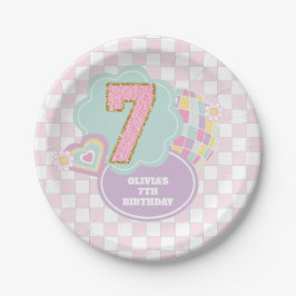 Prato De Papel Varsity elegante adesivo pastel de 7º aniversário