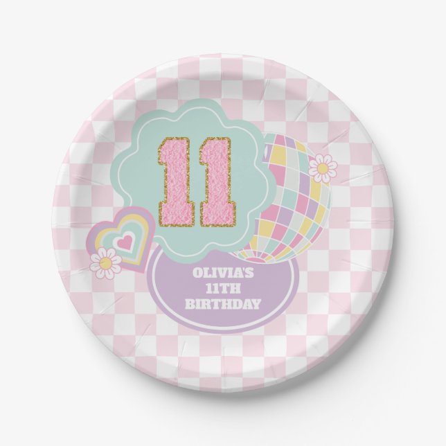 Prato De Papel Varsity elegante patch de pastel de 11º aniversári (Frente)
