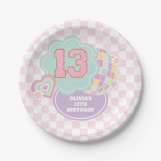 Prato De Papel Varsity elegante patch de pastel de 13º aniversári (Frente)