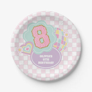 Prato De Papel Varsity preppy pastel patch 8º aniversário