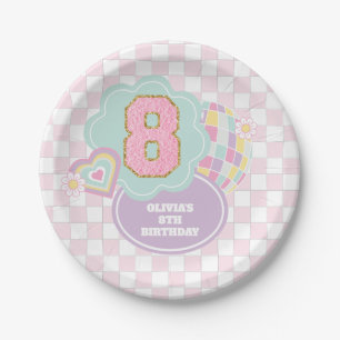 Prato De Papel Varsity preppy pastel patch 8º aniversário