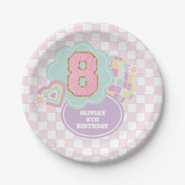 Prato De Papel Varsity preppy pastel remendo 8º Aniversário