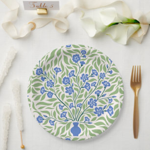 Prato De Papel Vaso de Flores Azul Estilo Vintage William Morris