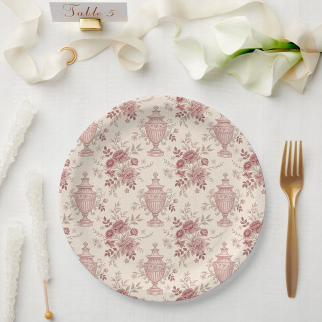Prato De Papel Vasos Caprichosos Florais Rosa Elegantes (Casamento)