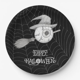 Prato De Papel Vassoura-de-bruxa do Halloween, olho assustador, t