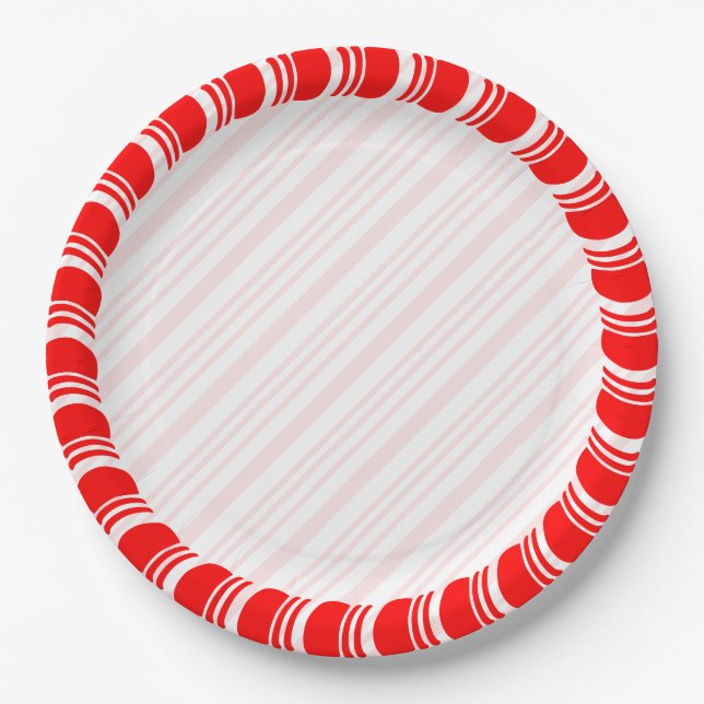 Prato De Papel Vazio de Natal de Borda Candy Cane Personalizado (Frente)