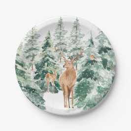 Prato De Papel Veado Rustic Snowy Winter Woodland