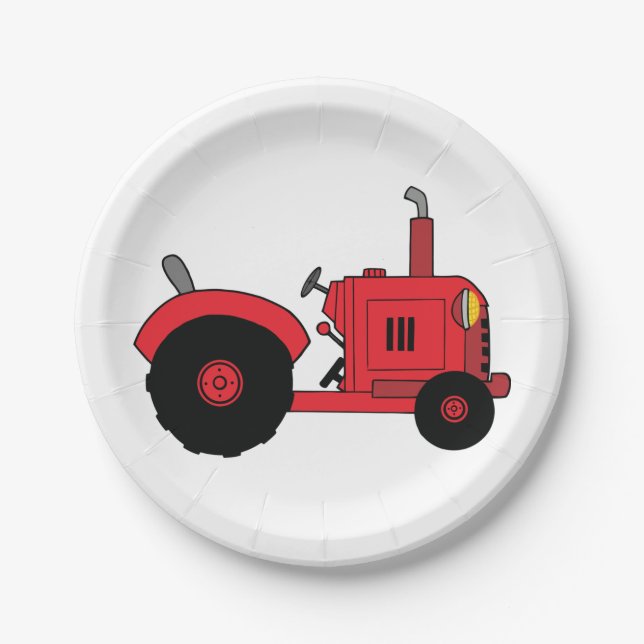 Prato De Papel Veículo Trator Vermelho da Fazenda (Frente)