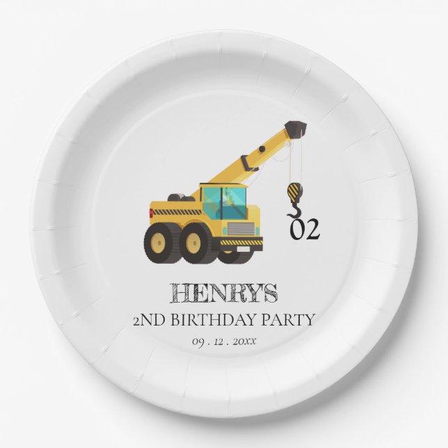 Prato De Papel Veículos de Construção Qualquer Festa de aniversár (Frente)