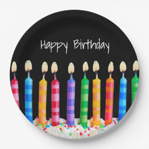 Prato De Papel Velas de aniversário em preto