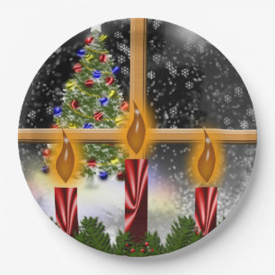 Prato De Papel Velas de Árvore Feriada de Natal Desordenadas