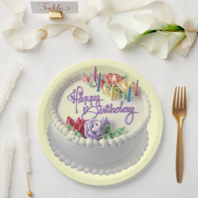 Prato De Papel Velas de Bolo Feliz de Aniversário (Casamento)