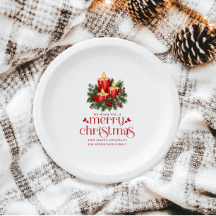 Prato De Papel Velas de Natal & Decoração de Festas com Azevinho