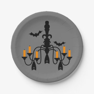 Prato De Papel Velas e morcegos de Halloween