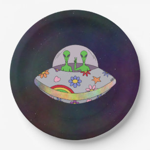 Prato De Papel Vêm no UFO da paz