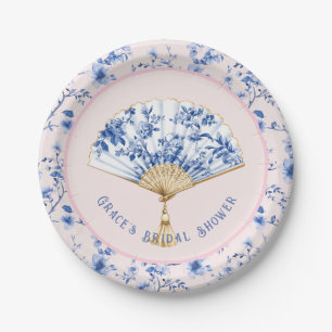 Prato De Papel Ventilador de Chinoiserie Rosa e Azul   Bridal Tea