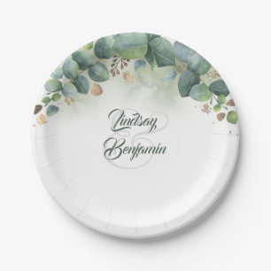 Prato De Papel Verde - Casamento de Eucalyptus e Folhas Douradas