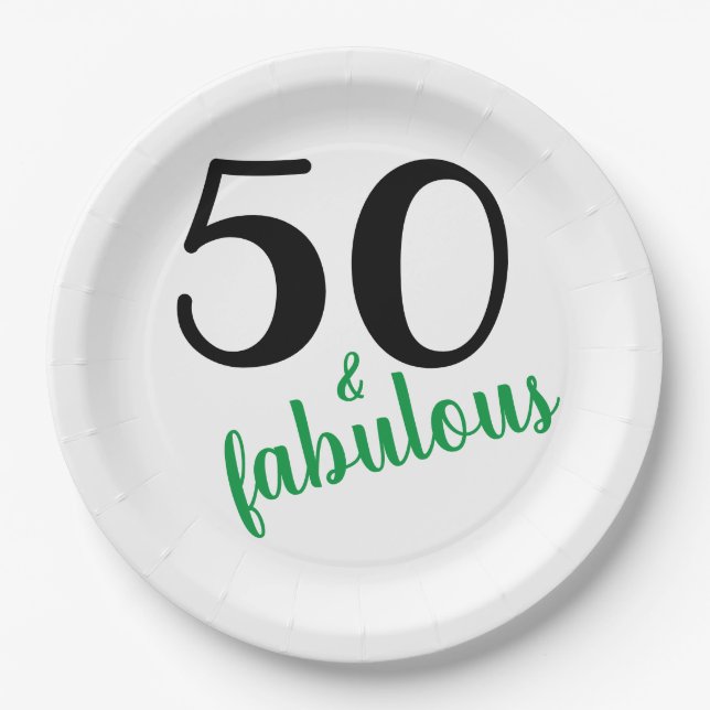 Prato De Papel Verde Cinquenta e Festa de aniversário fabulosa (Frente)