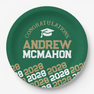 Prato De Papel Verde & Dourado Meio Repetir Personalizado Grad