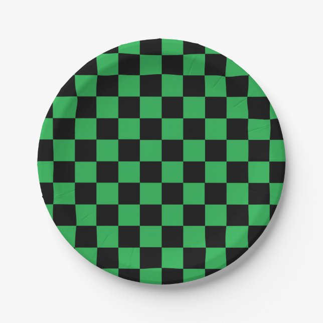Prato De Papel Verde e preto Checkered (Frente)