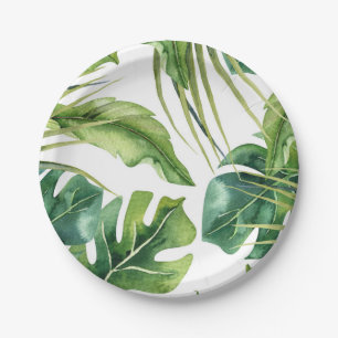 Prato De Papel Verde Elegante Folhas de Palmeira Tropical de Verã