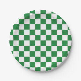 Prato De Papel Verde escuro e branco Checkered