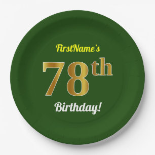 Prato De Papel Verde, Faux Dourado 78º aniversário + Nome Perso