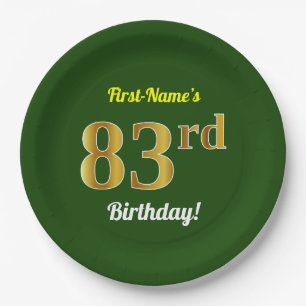 Prato De Papel Verde, Faux Dourado 83º Aniversário + Nome Perso