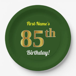 Prato De Papel Verde, Faux Dourado 85º aniversário + Nome Perso