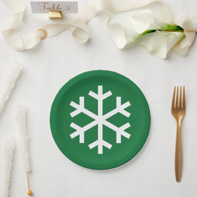 Prato de Papel Verde Floco de Neve (Casamento)
