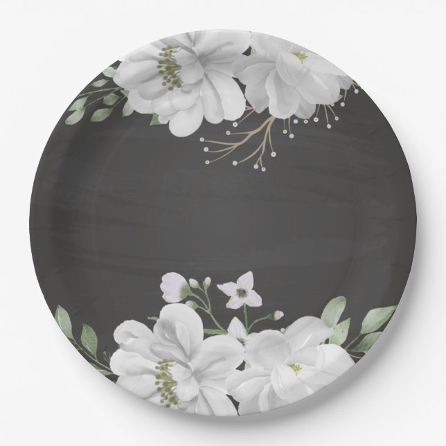 Prato De Papel verde-flor-branca (Frente)