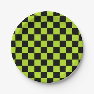 Prato De Papel Verde limão e preto Checkered