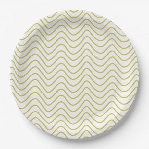 Prato De Papel Verde limão Padrão Chevron no Cream White Zigzag