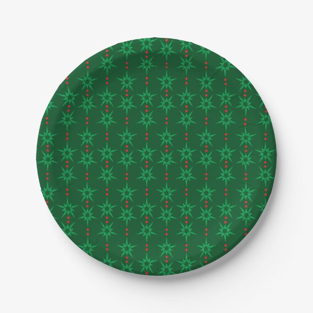 Prato de Papel Verde Mid Mod Garland 7" (Frente)